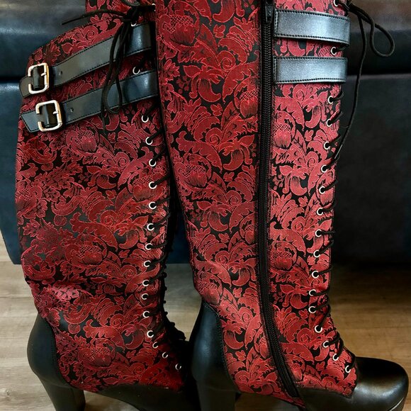 Jacquard Boots Gothic Steampunk Pirate - Picture 2 of 4